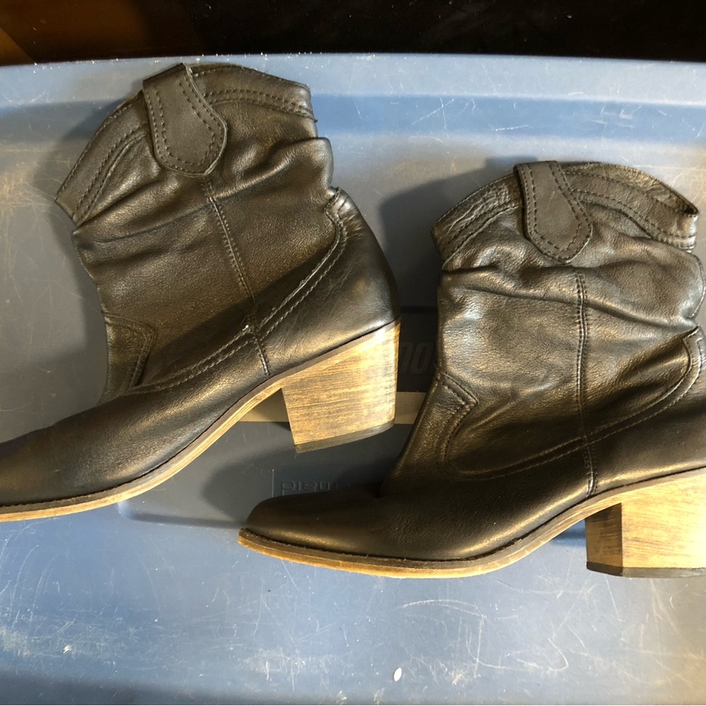 Aldo Black Leather Mid-Calf Western Booties